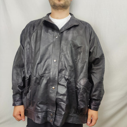 Philippe Monet Vintage Black Leather Jacket Coat Men Size Large