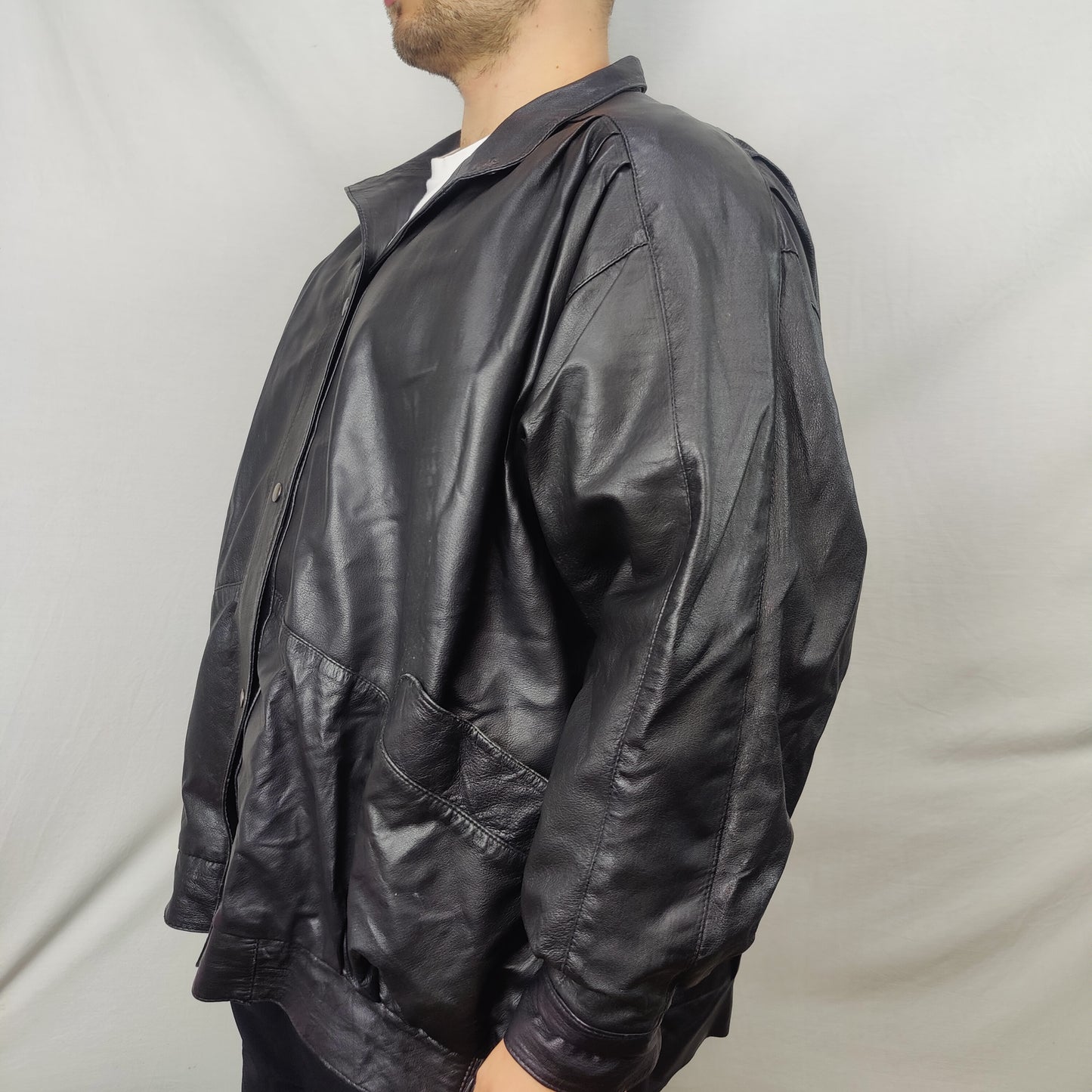 Philippe Monet Vintage Black Leather Jacket Coat Men Size Large