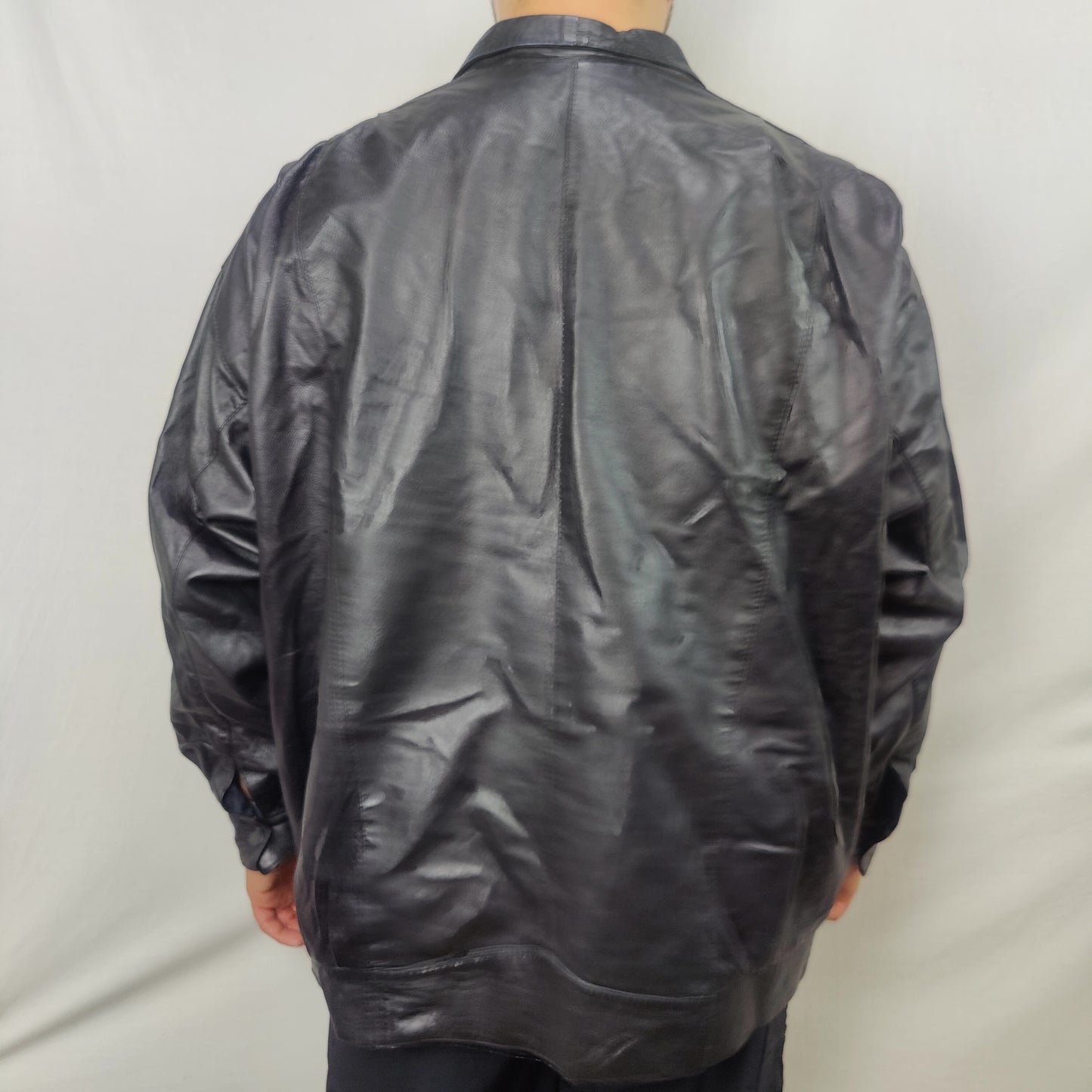 Philippe Monet Vintage Black Leather Jacket Coat Men Size Large