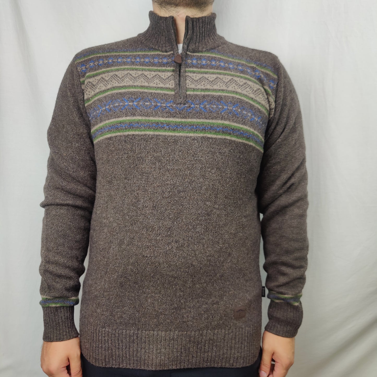 Fynch Hatton Brown Wool High Neck 1/4 Zip Jumper Sweater Men Medium