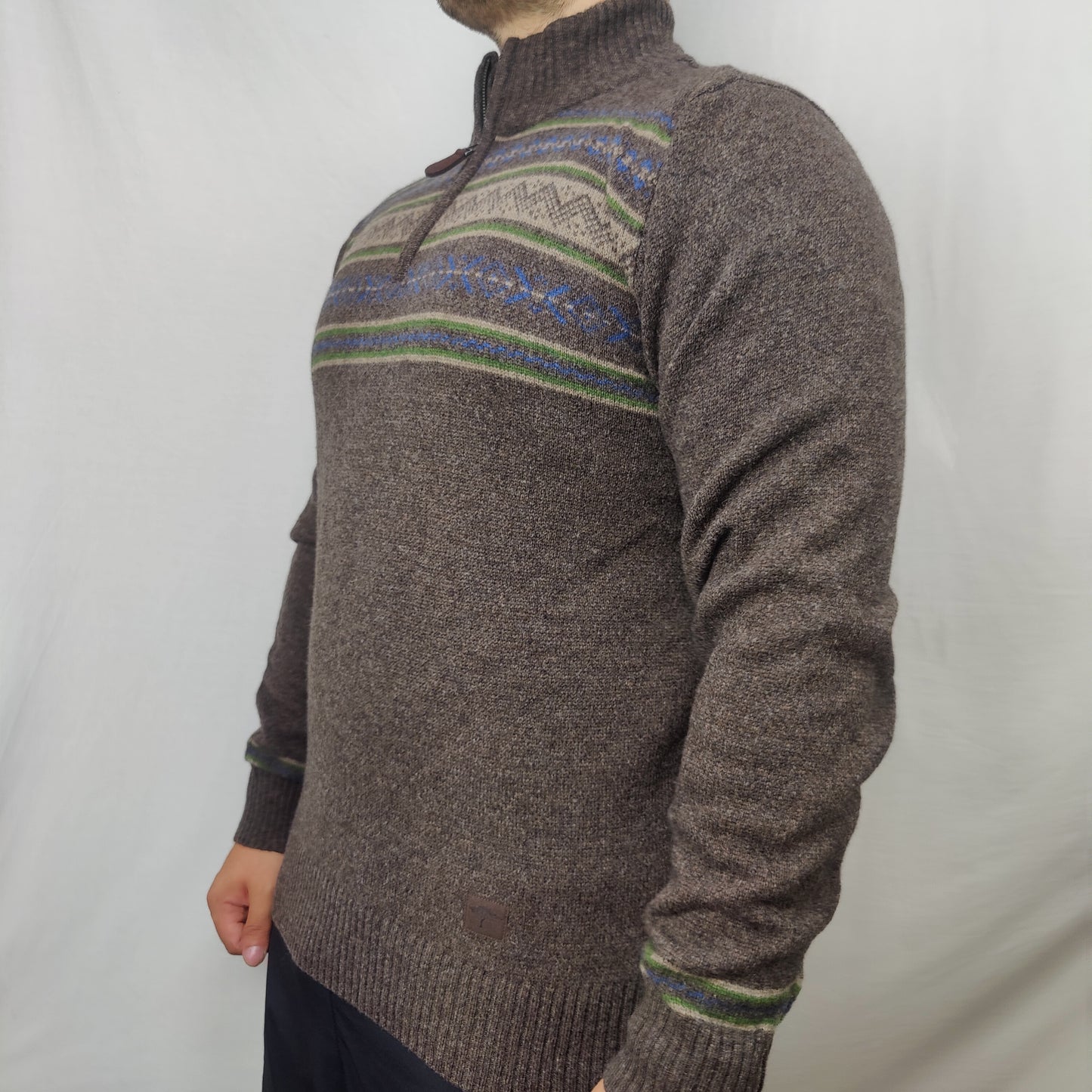 Fynch Hatton Brown Wool High Neck 1/4 Zip Jumper Sweater Men Medium