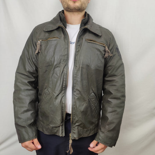 Scotch and Soda Vintage Green Leather Motorcycle Biker Jacket Men Large