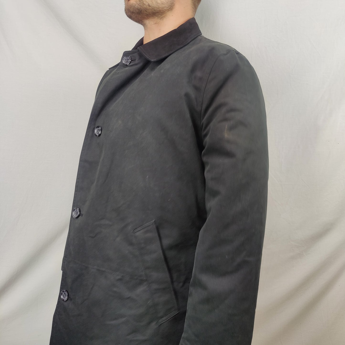 Brook Taverner Black Long Pea Coat Jacket Overcoat Men Size Large