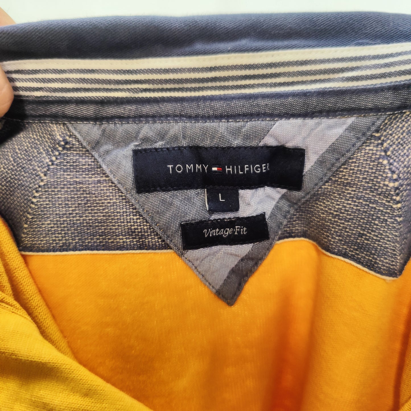 Tommy Hilfiger Vintage Yellow Long Sleeve Polo Shirt Men Size Large