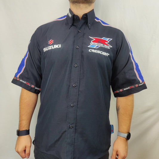 Official Crescent Suzuki Motorcycle Black Racing Pit Shirt GSXR Men Size Large