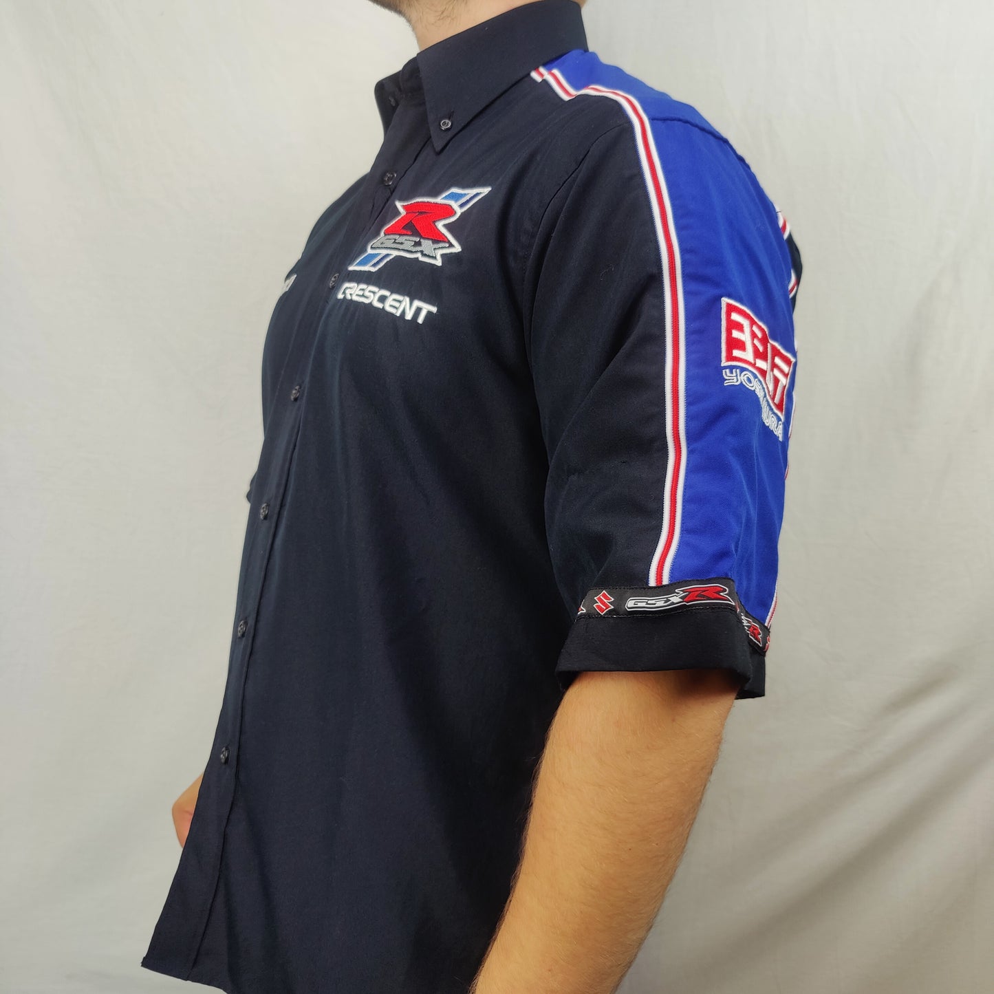 Official Crescent Suzuki Motorcycle Black Racing Pit Shirt GSXR Men Size Large