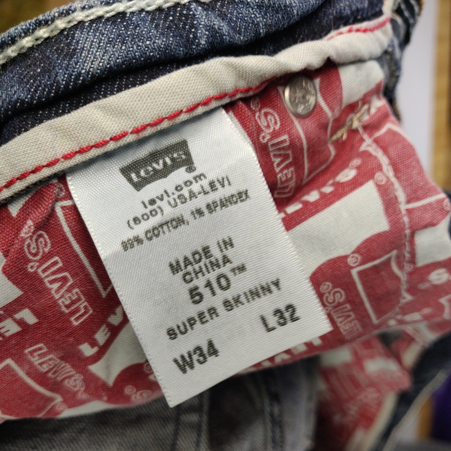 Levi's 510 Vintage USA Blue Super Skinny Jeans Men Size W34/L32