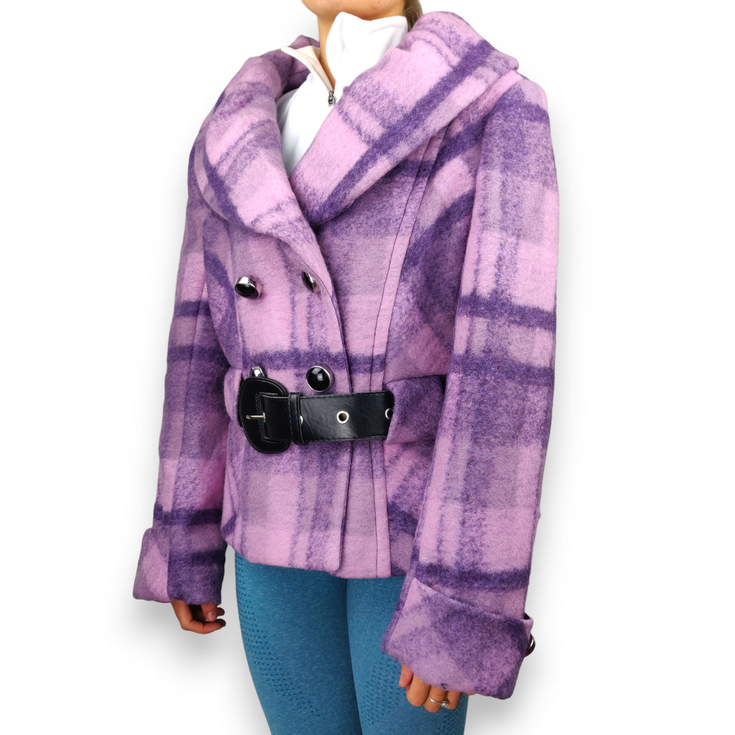 Cinoche Vintage Purple Wool Pea Coat Jacket Women Size Large (EU 44)