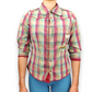 Next Petite Vintage Green Pink 3/4 Sleeve Plaid Shirt Blouse Women Size UK 10