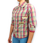 Next Petite Vintage Green Pink 3/4 Sleeve Plaid Shirt Blouse Women Size UK 10