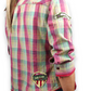 Next Petite Vintage Green Pink 3/4 Sleeve Plaid Shirt Blouse Women Size UK 10