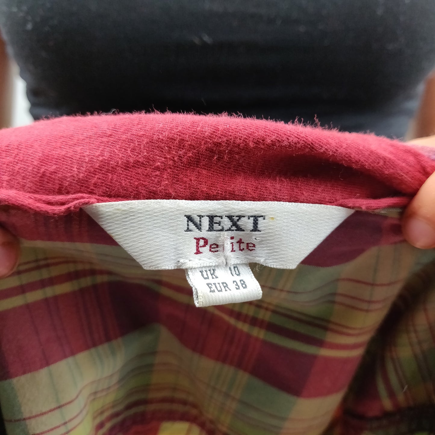 Next Petite Vintage Green Pink 3/4 Sleeve Plaid Shirt Blouse Women Size UK 10