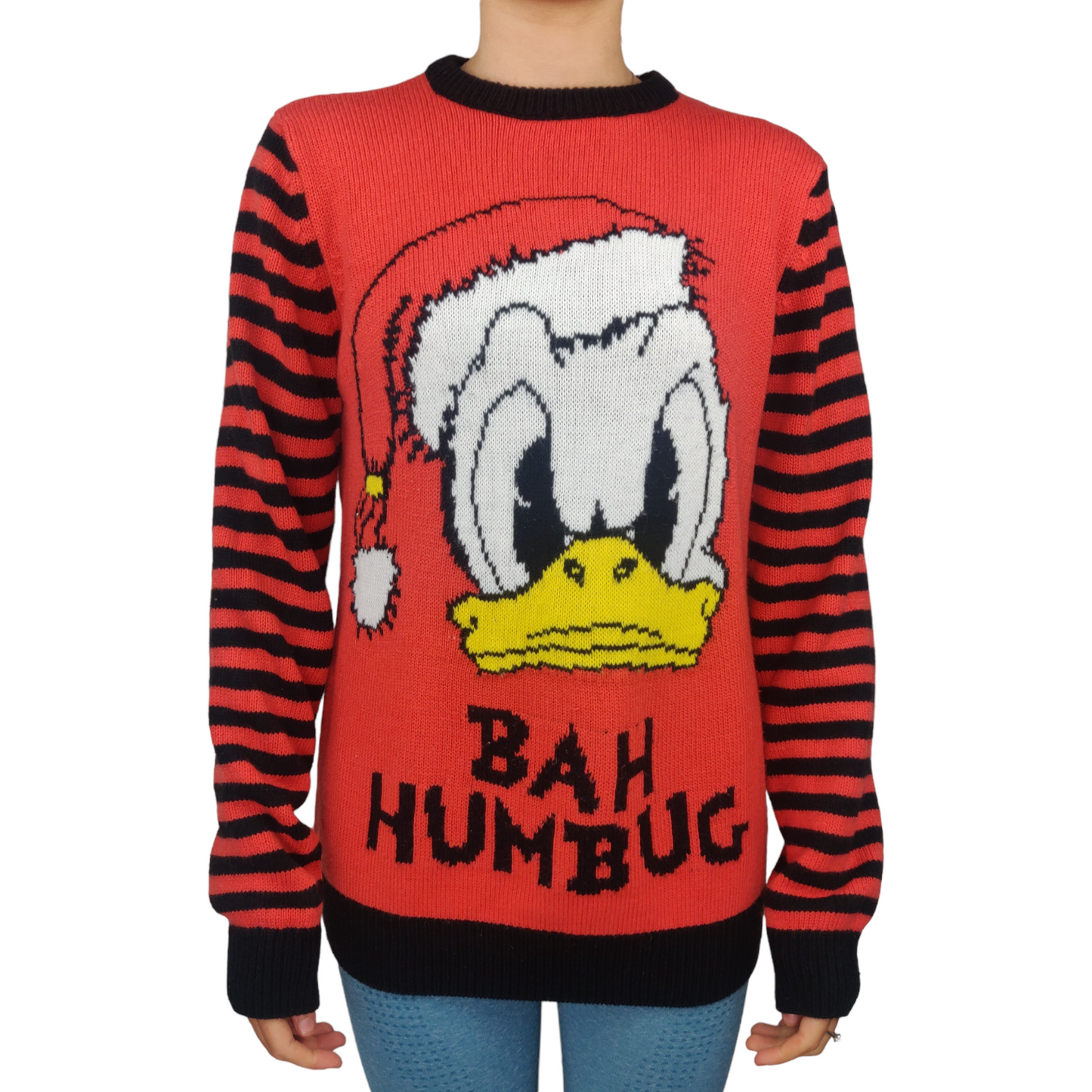 Disney Donald Duck Orange Christmas Pullover Jumper Women Size Small