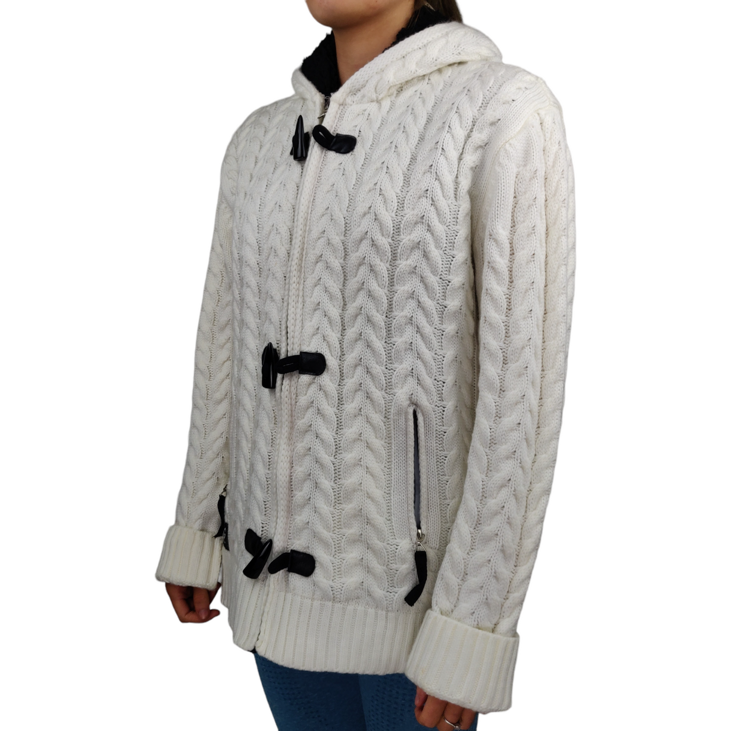 Dolce & Gabbana White Cable Knit Fleece Lined Full-Zip Hoodie Women Size Large