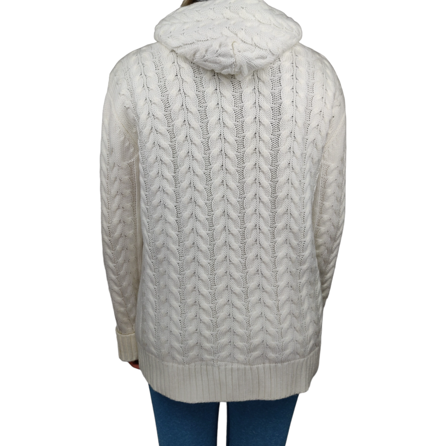 Dolce & Gabbana White Cable Knit Fleece Lined Full-Zip Hoodie Women Size Large