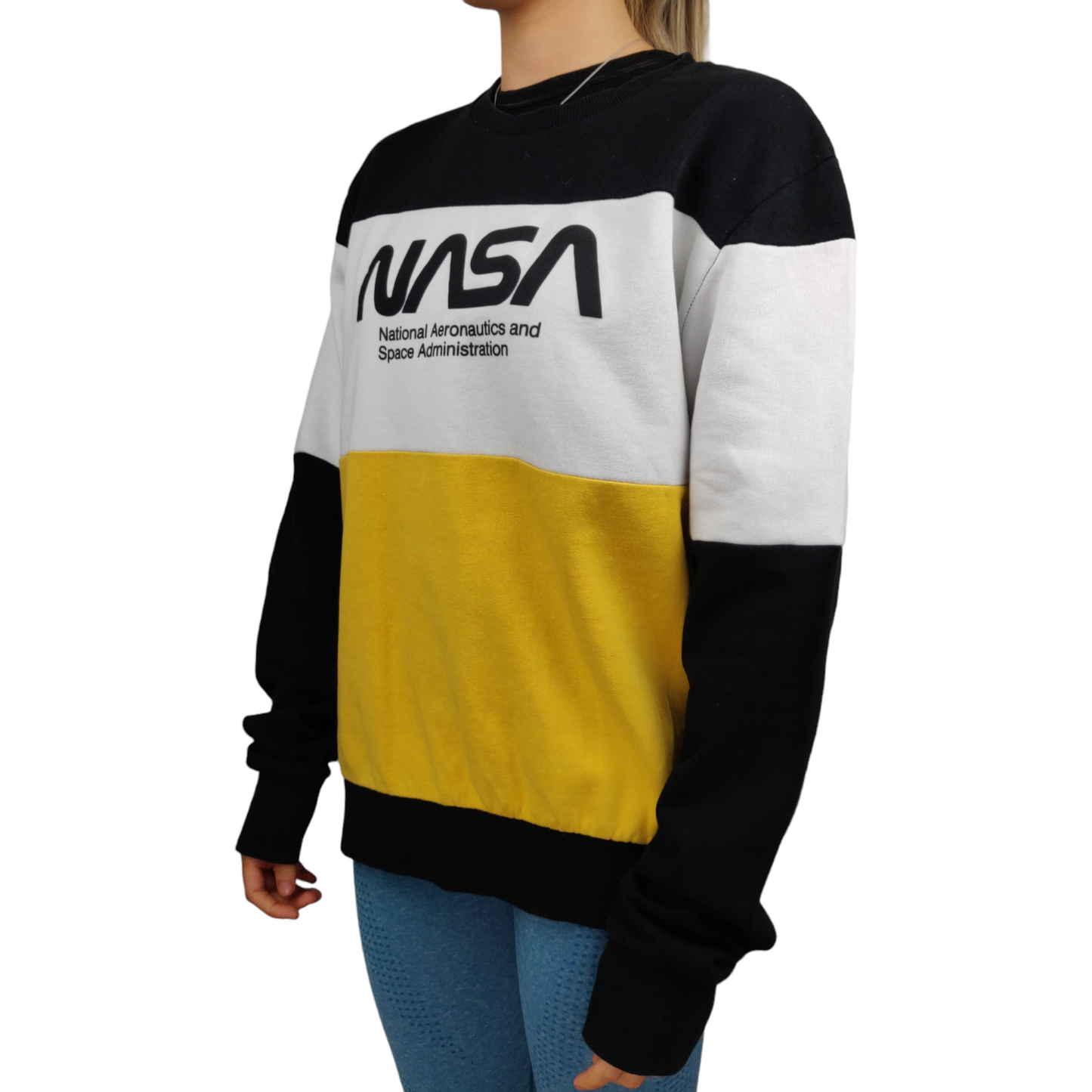 NASA Black White & Yellow Pullover Sweatshirt Men Size Medium