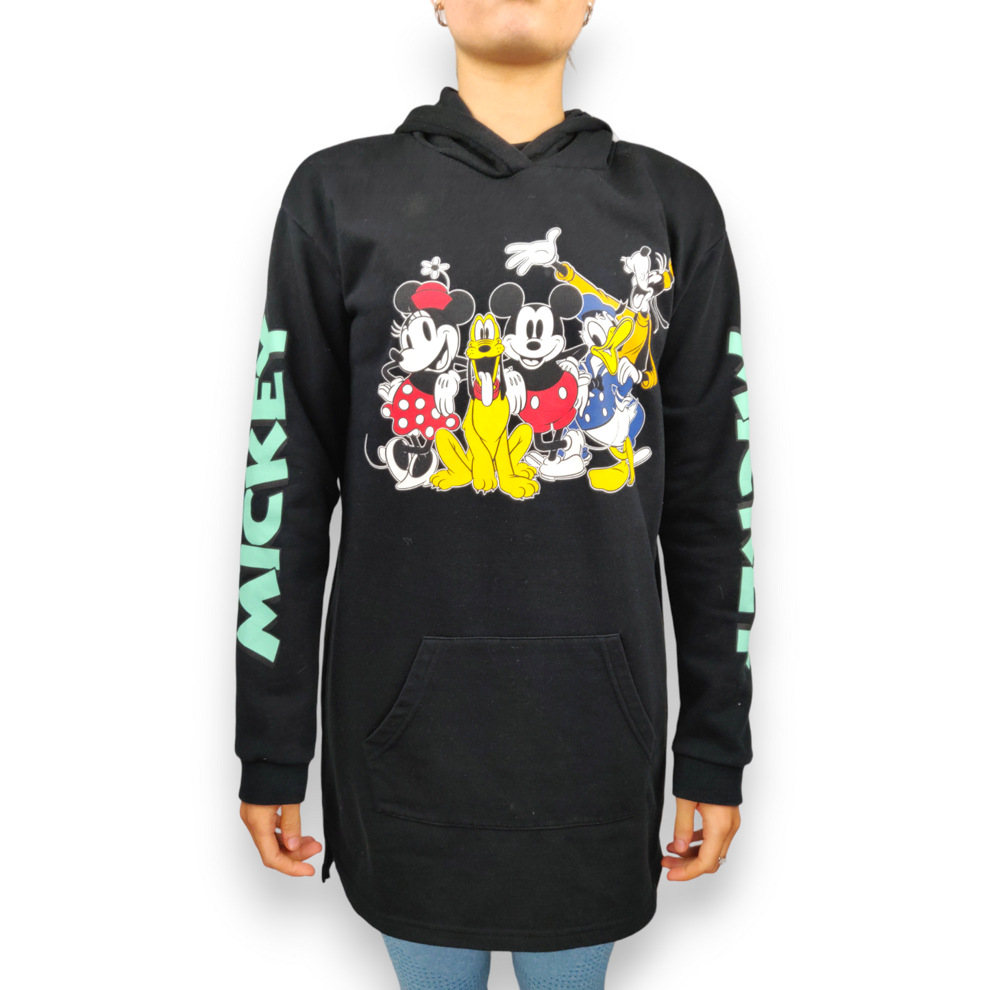 H&M Disney Mickey Mouse & Friends Black Pullover Dress Hoodie Women Size Small