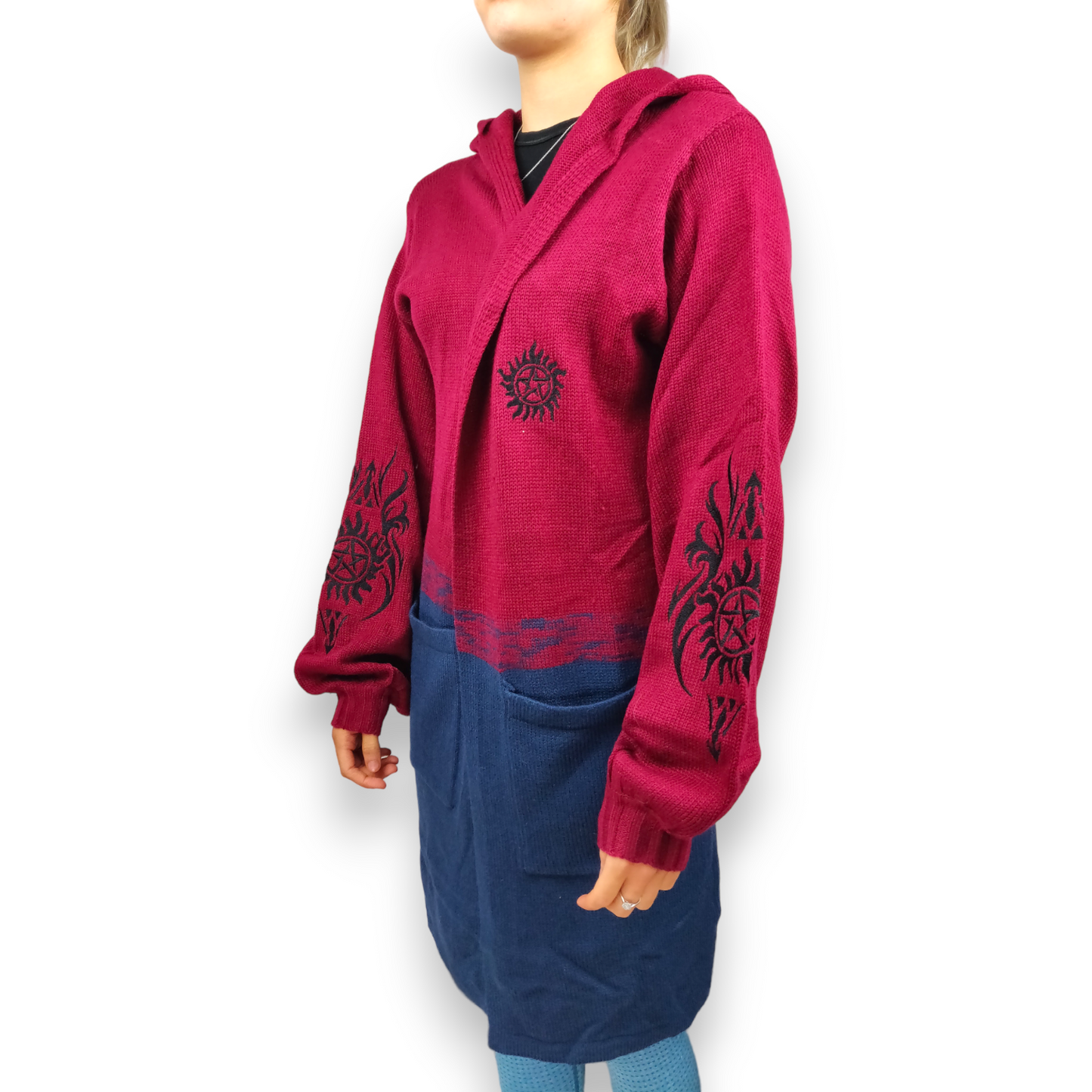 Supernatural Galaxy Red Blue Cardigan Jumper Women Size Small