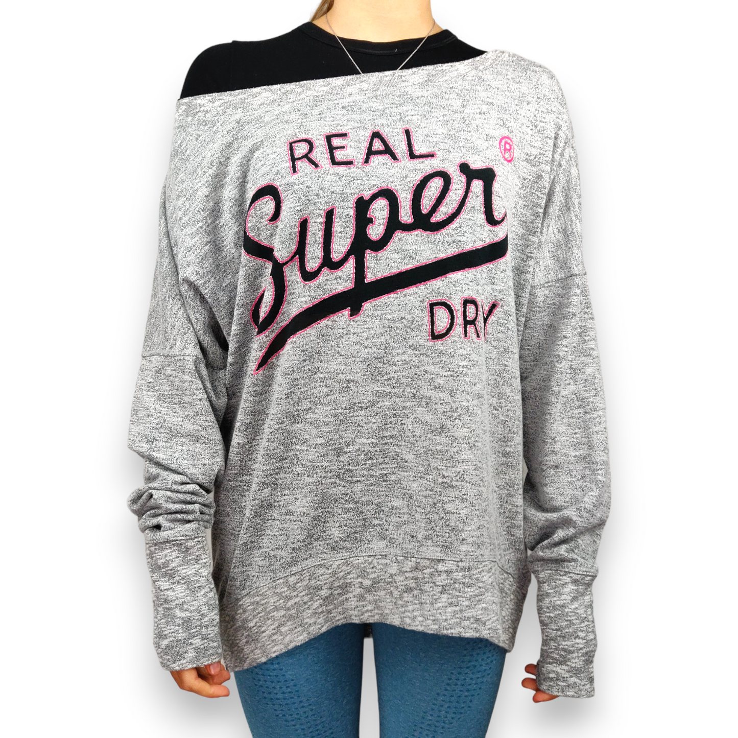 Superdry Sport Grey Off Shoulder Pullover Sweatshirt Women Size Medium