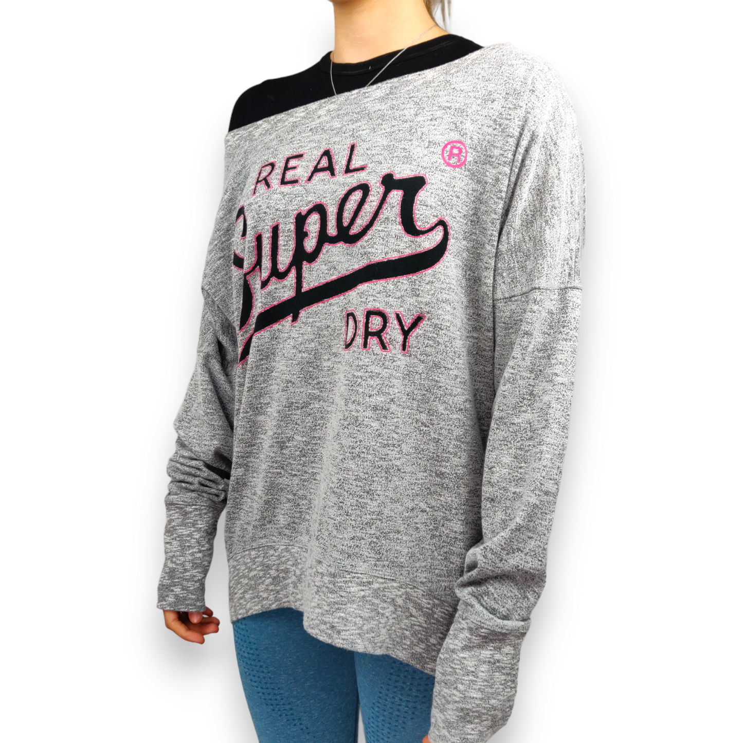 Superdry Sport Grey Off Shoulder Pullover Sweatshirt Women Size Medium