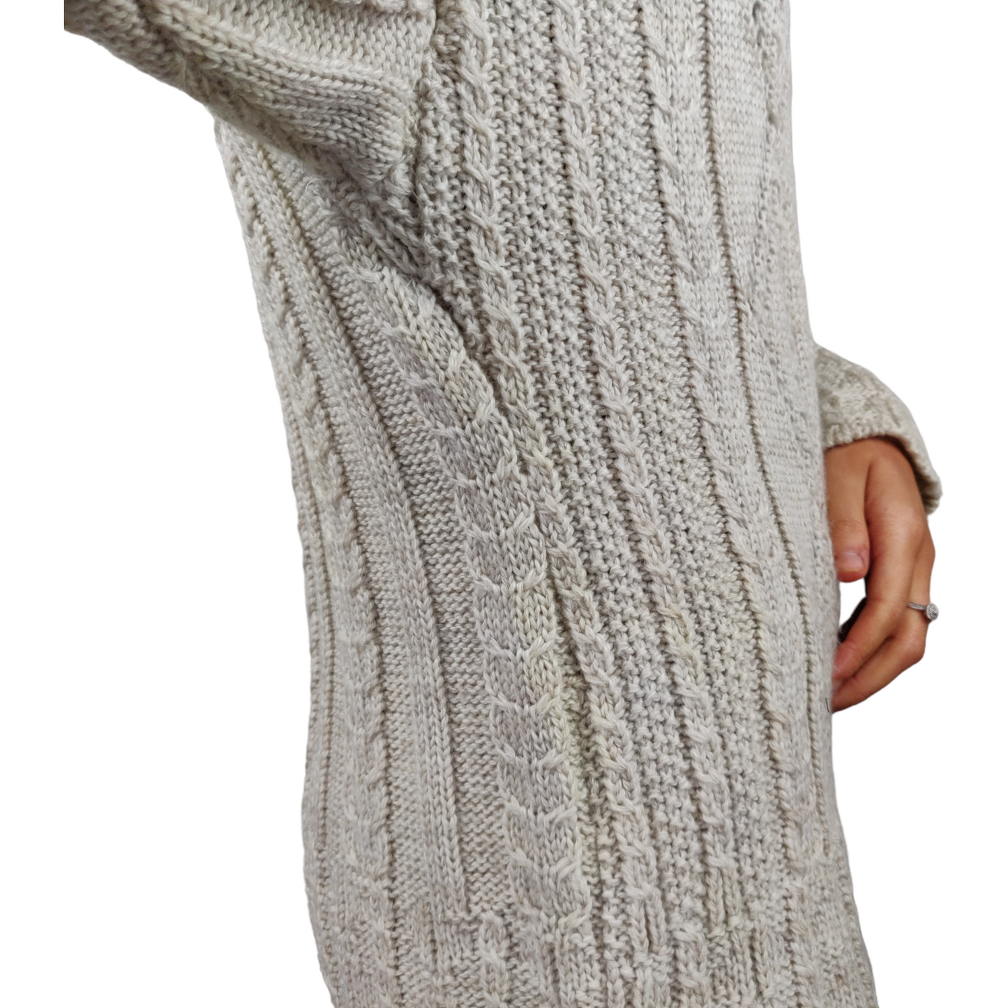 Cladurnic Irish Heritage Vintage White Merino Wool V-Neck Jumper Women Medium