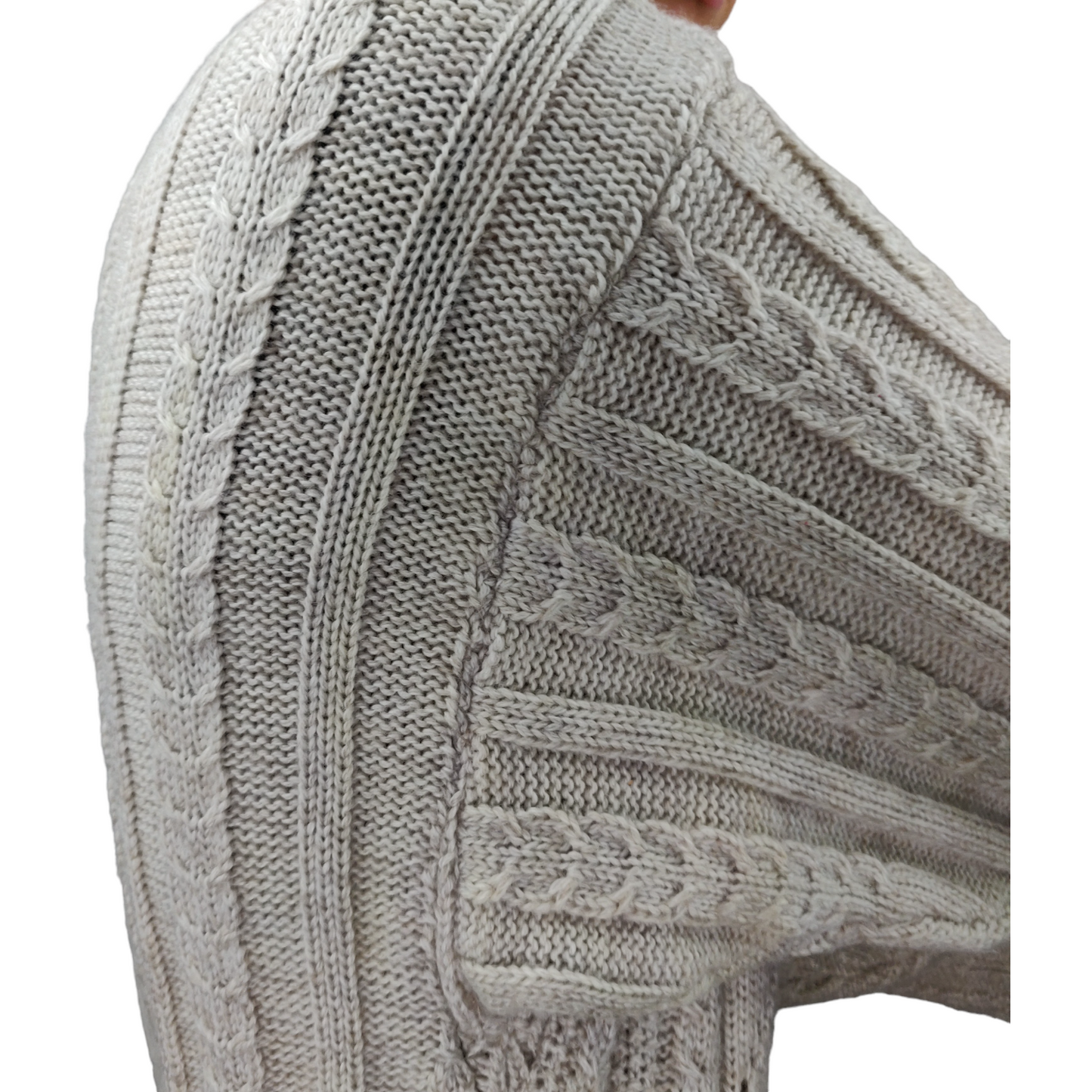 Cladurnic Irish Heritage Vintage White Merino Wool V-Neck Jumper Women Medium