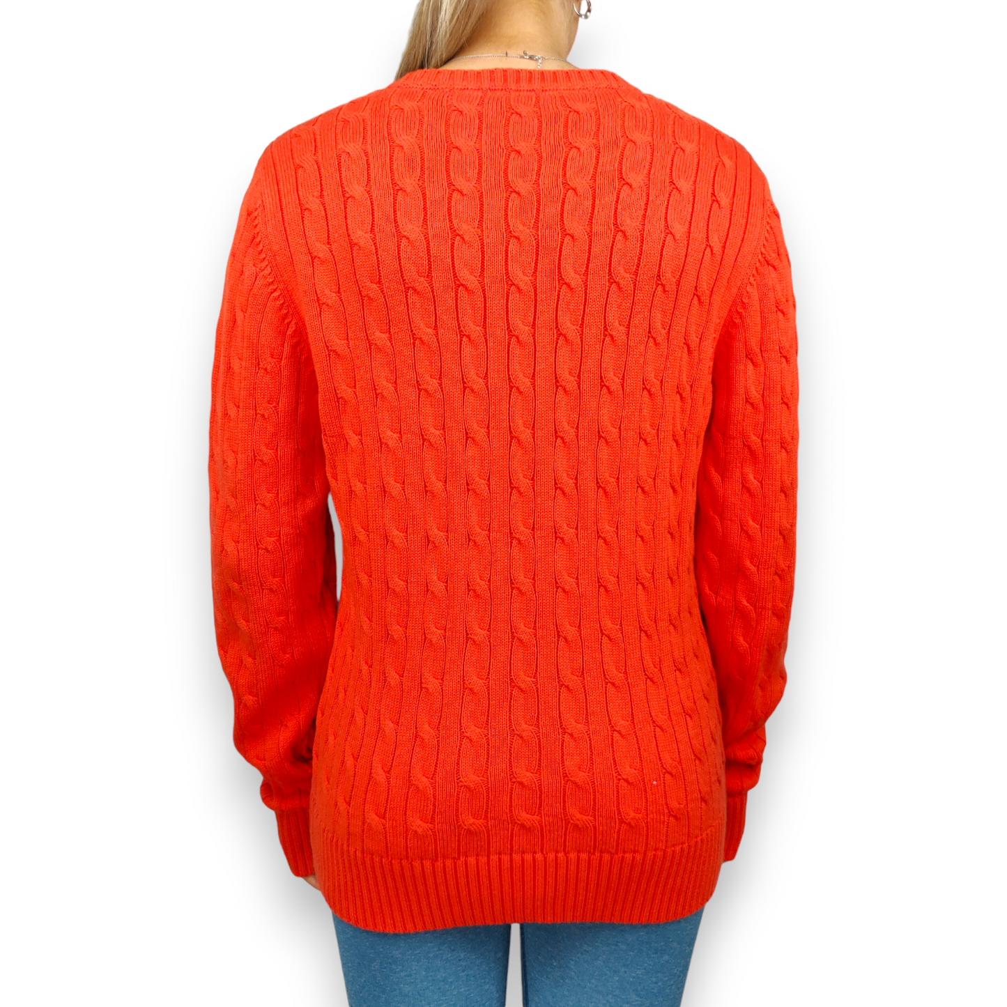 Tommy Hilfiger Orange Cable Knit Crew Neck Pullover Jumper Women Size XL