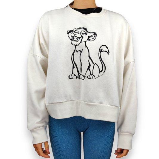 Disney The Lion King White Wide Cropped Pullover Sweatshirt Women Size Medium