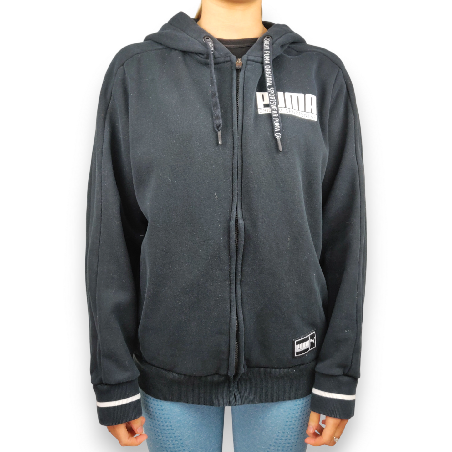 Puma Black Logo Spell Out Full-Zip Hoodie Women Size Small