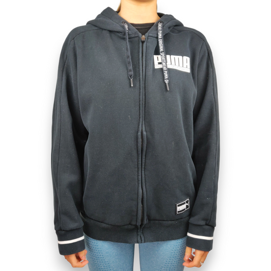 Puma Black Logo Spell Out Full-Zip Hoodie Women Size Small