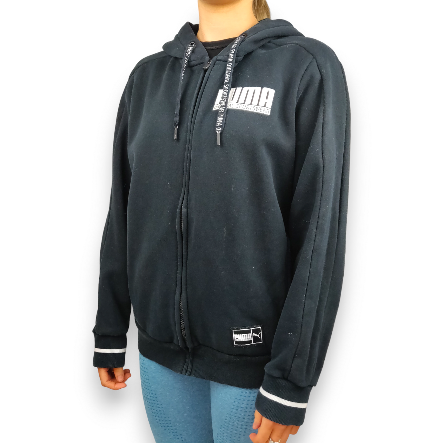 Puma Black Logo Spell Out Full-Zip Hoodie Women Size Small