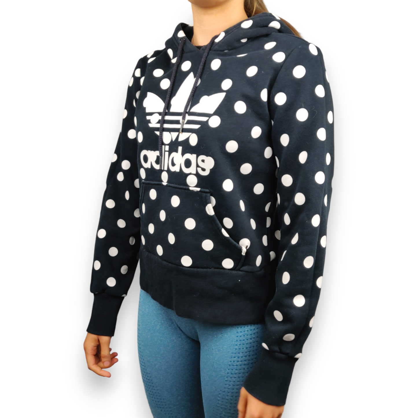 Adidas Navy Blue Polka Dot Pullover Hoodie Women Size Small