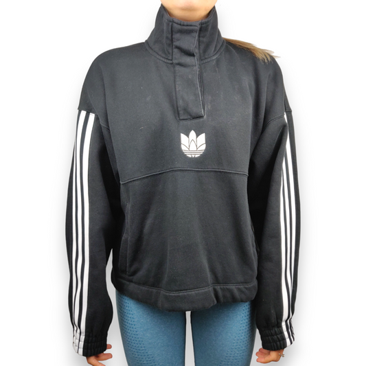 Adidas 3 Stripes Centre Logo Black Pullover Sweatshirt Women Size UK 12