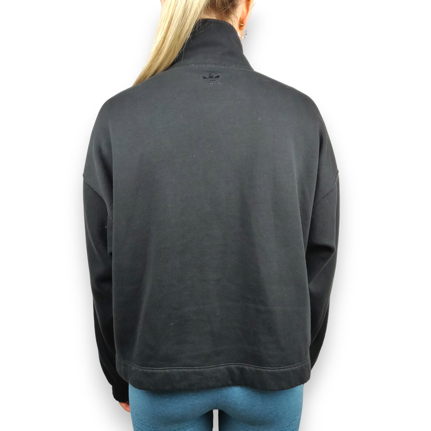 Adidas 3 Stripes Centre Logo Black Pullover Sweatshirt Women Size UK 12