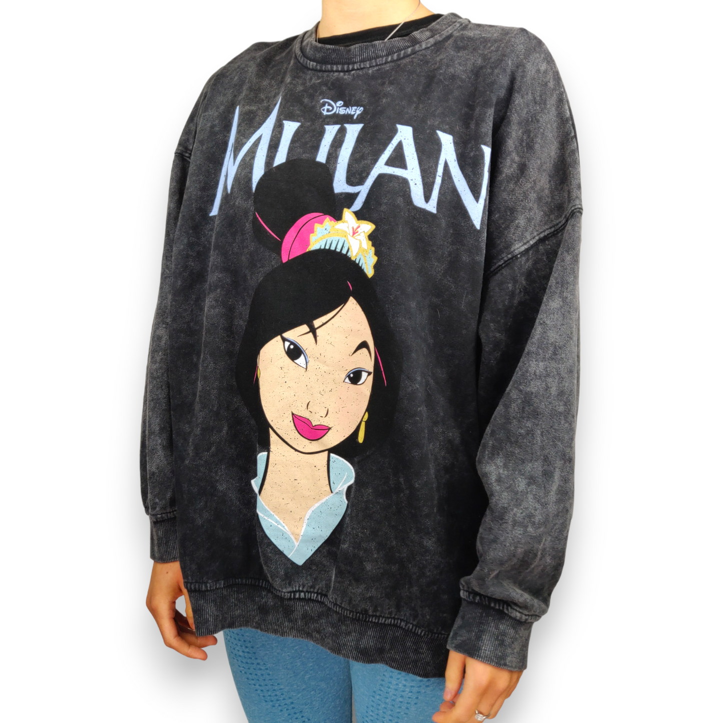 Bershka Disney Mulan Black Oversized Pullover Sweatshirt Women Size XS