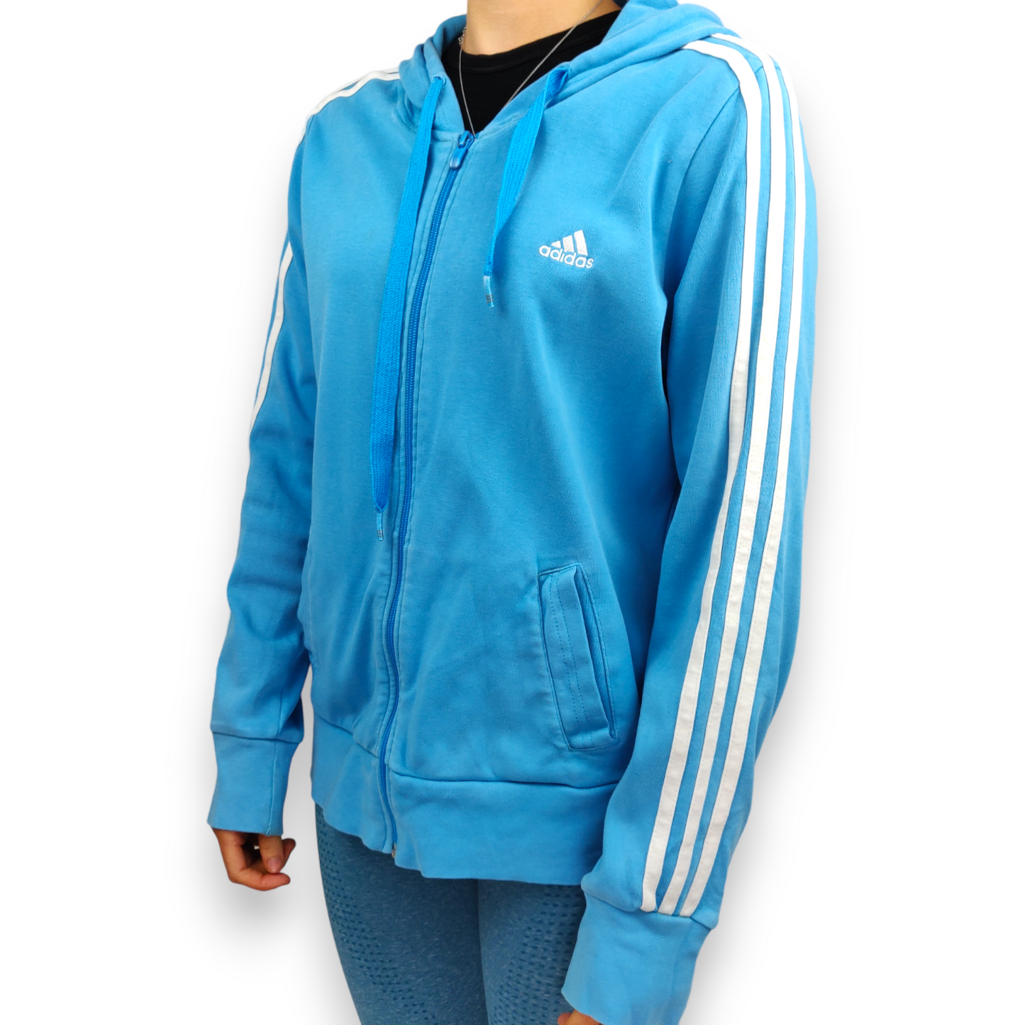 Adidas Performance Essentials Blue Full-zip Hoodie Women Size UK 18