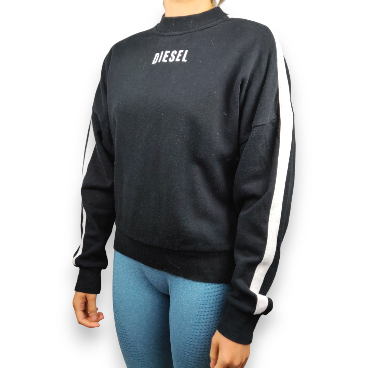 Diesel Black Spell Out Logo Oversized Pullover Sweatshirt Women Size XS