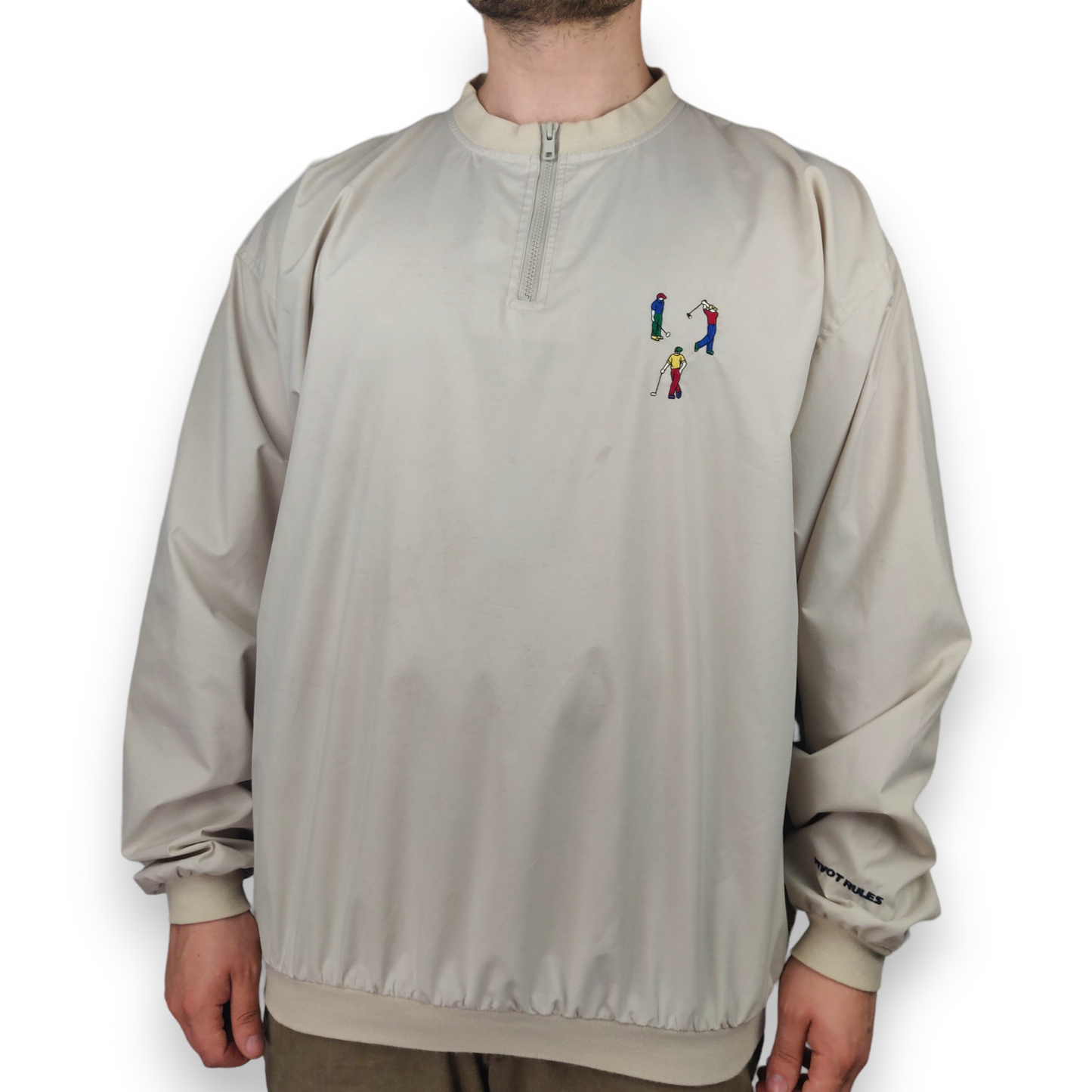 Pivot Rules Vintage White 1/4 Zip Golf Embroidered Windbreaker Jacket Men XL