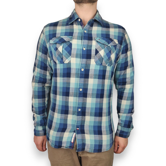 Tommy Hilfiger Denim Blue Long Sleeve Checked Shirt Men Size Medium