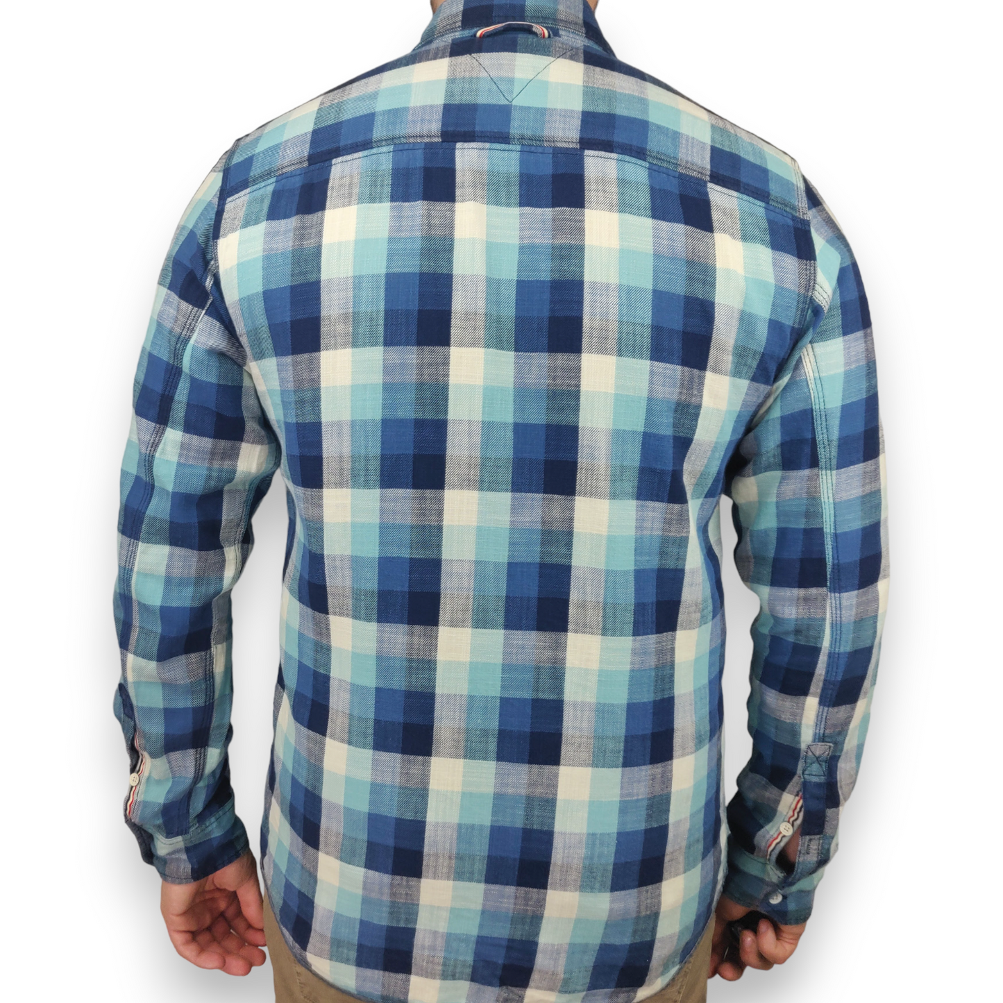 Tommy Hilfiger Denim Blue Long Sleeve Checked Shirt Men Size Medium