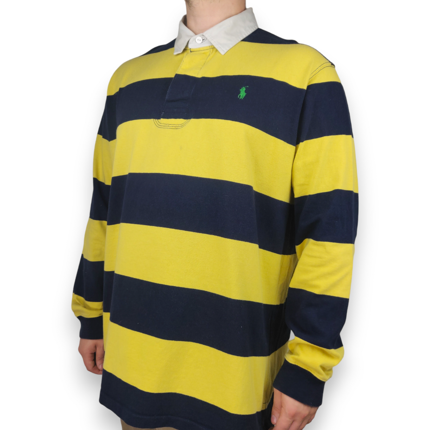 Polo Ralph Lauren Vintage Yellow Striped Long Sleeve Rugby Polo Shirt Men XL