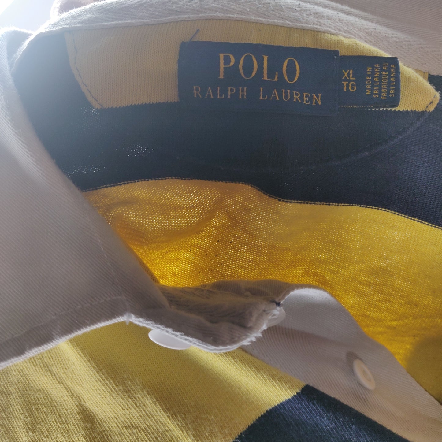 Polo Ralph Lauren Vintage Yellow Striped Long Sleeve Rugby Polo Shirt Men XL