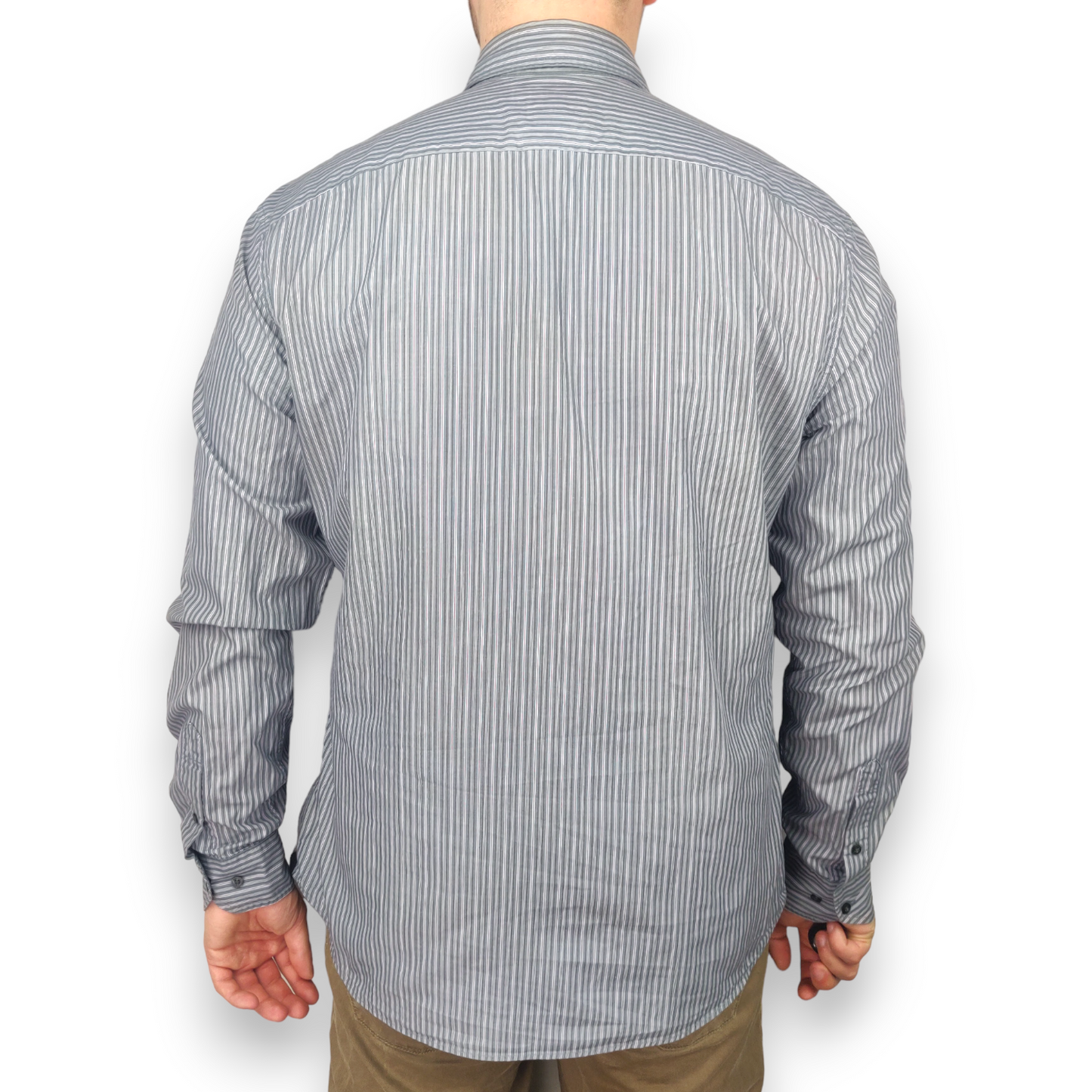 Lacoste Blue Long Sleeve Cotton Striped Shirt Men Size Large