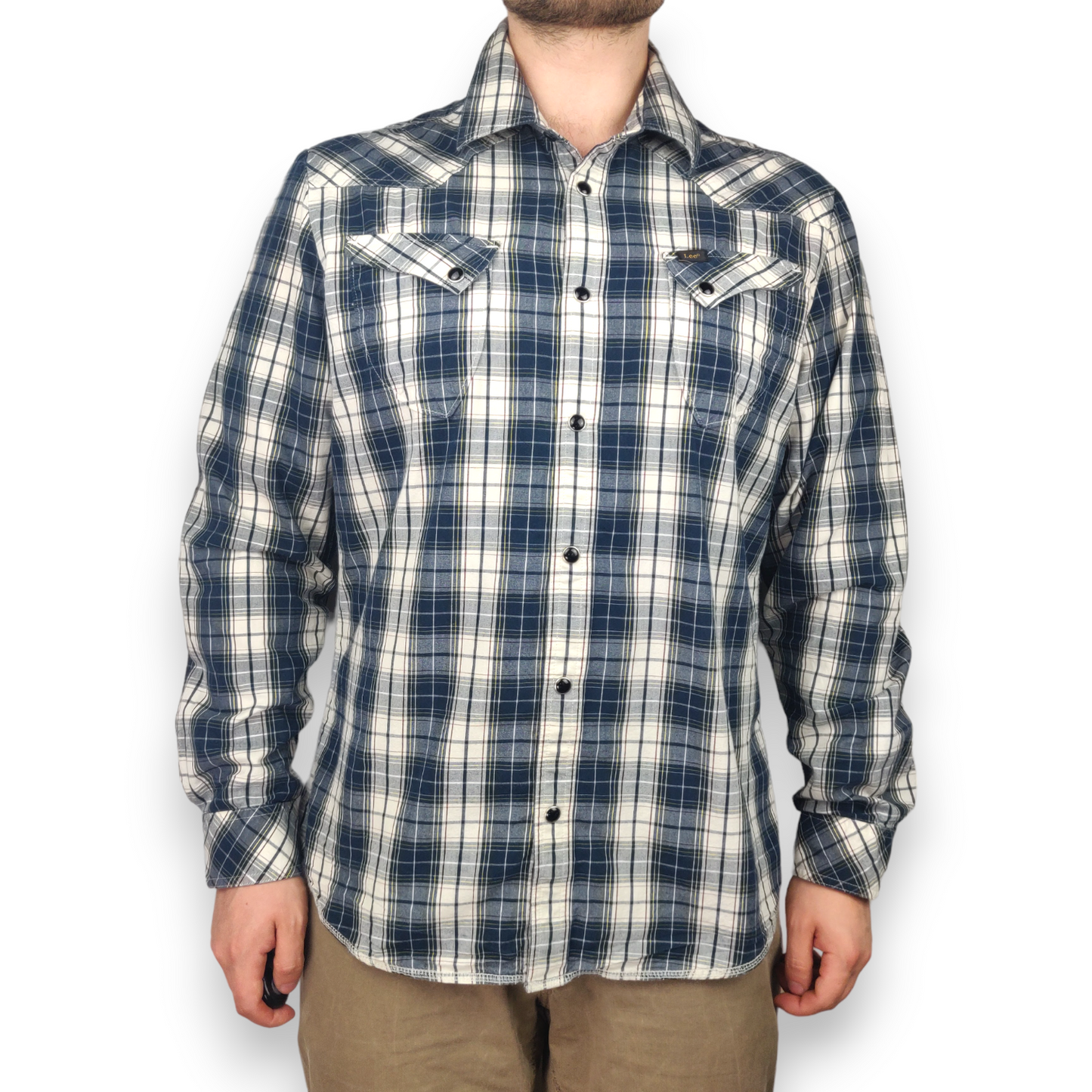 Lee Vintage Blue/White Long Sleeve Checked Shirt Men Size XL