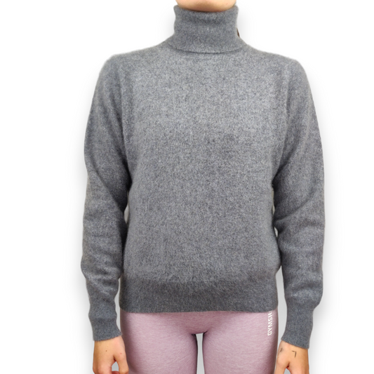 Yorn Grey 100% Cashmere High Neck Pullover Jumper Sweater Women Size Medium