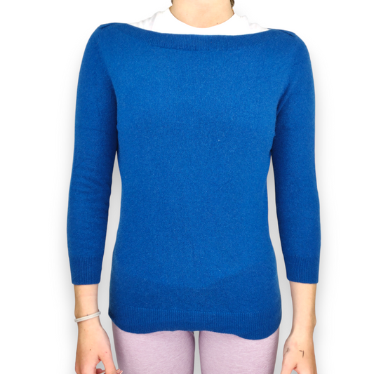 John Lewis 100% Cashmere Blue Boat Neck Pullover Jumper Sweater Women Size Small