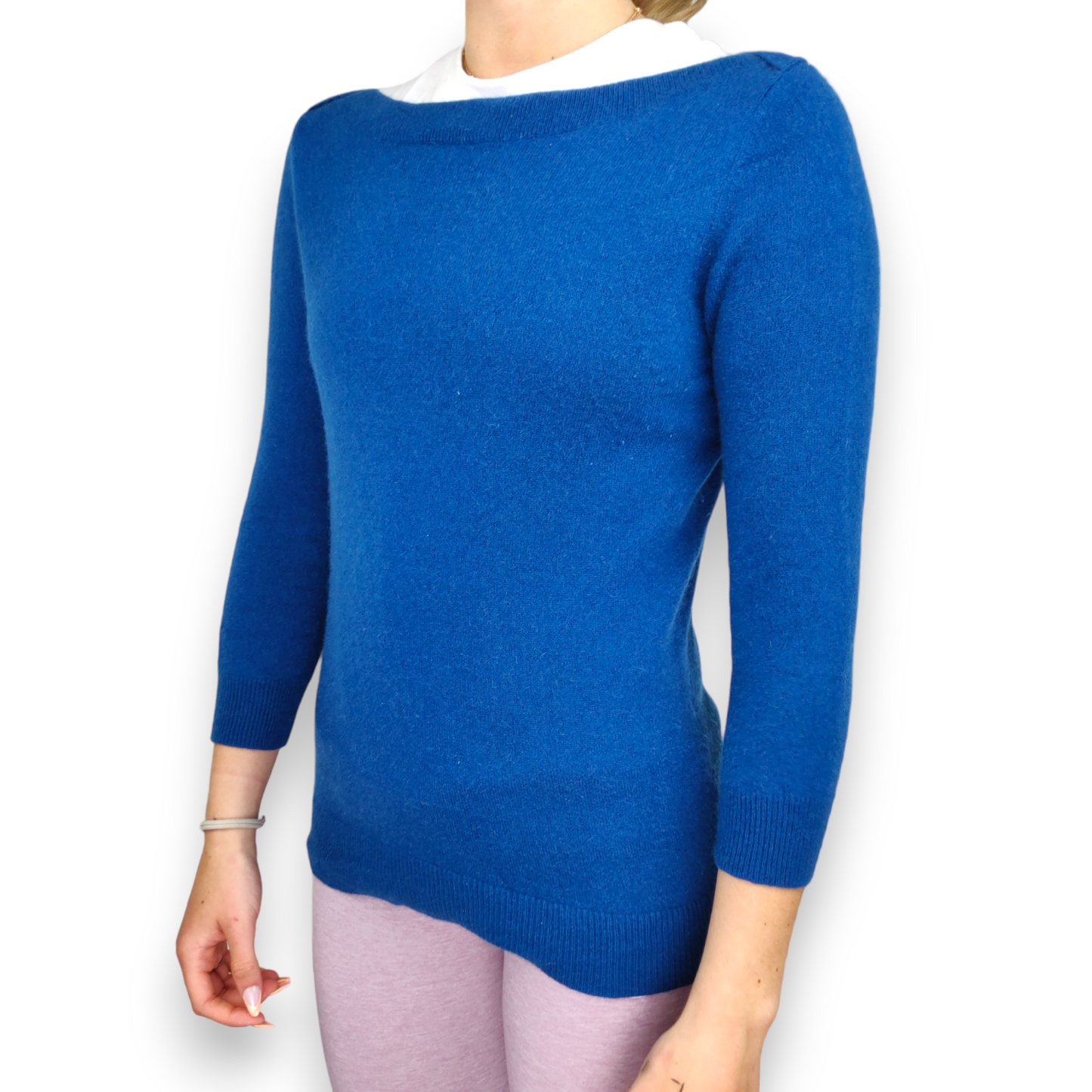 John Lewis 100% Cashmere Blue Boat Neck Pullover Jumper Sweater Women Size Small