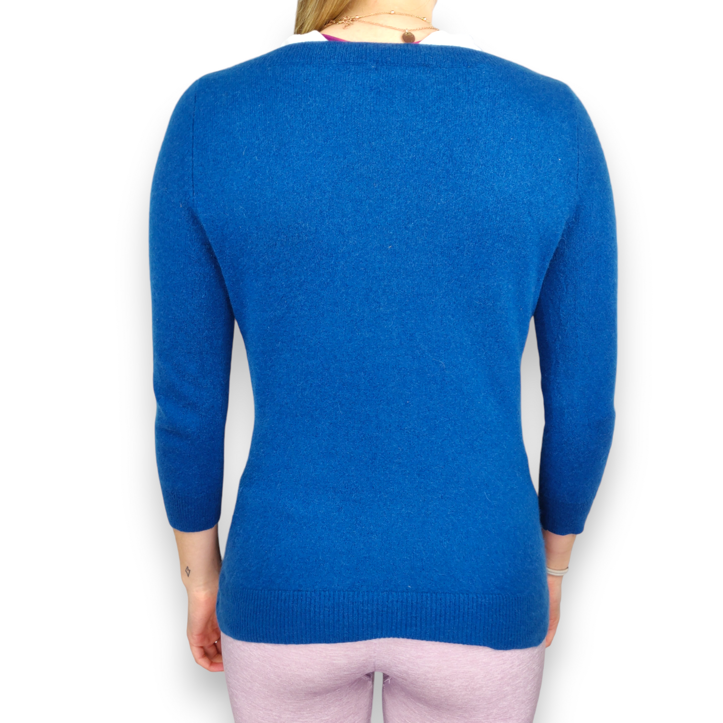 John Lewis 100% Cashmere Blue Boat Neck Pullover Jumper Sweater Women Size Small