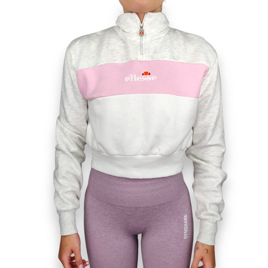 Ellesse White Half-Zip Cropped Pullover Sweatshirt Women Size UK 4