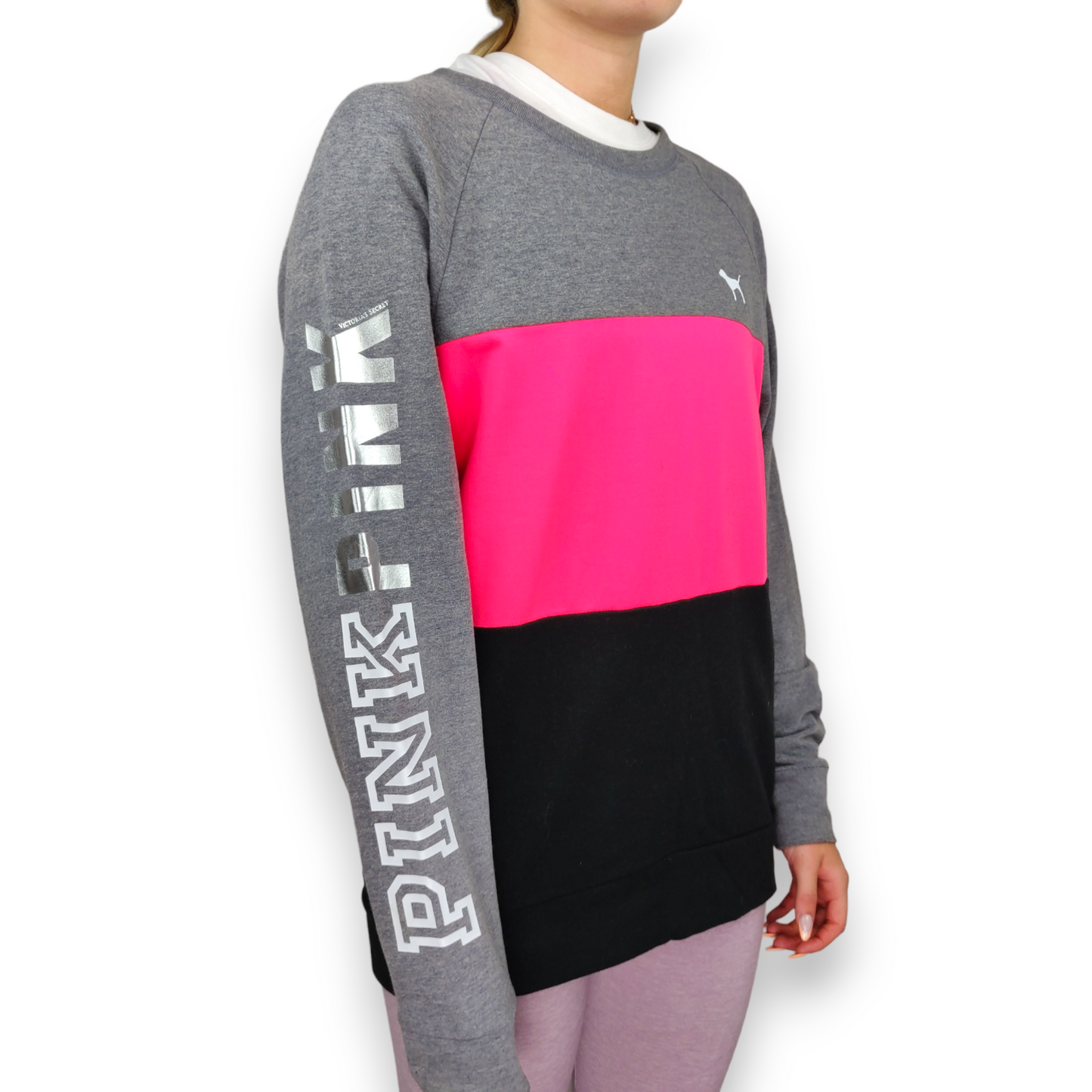 Pink Victoria's Secret Grey Oversized Pullover Sweatshirt Women Size XS